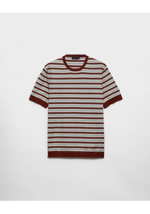 Short-sleeved striped cotton sweater