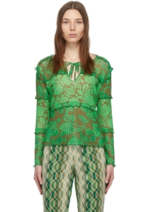 Anna Sui Green Paradisiac Combo Mesh T-Shirt