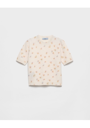 Floral print wool crew-neck sweater