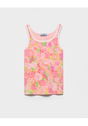 Printed ribbed knit cotton tank top