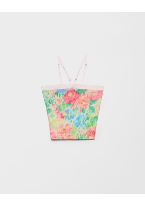 Ribbed knit cotton top with floral print