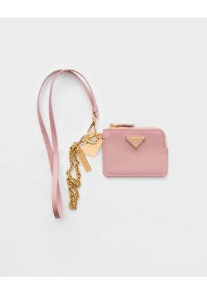 Saffiano leather card holder with shoulder strap