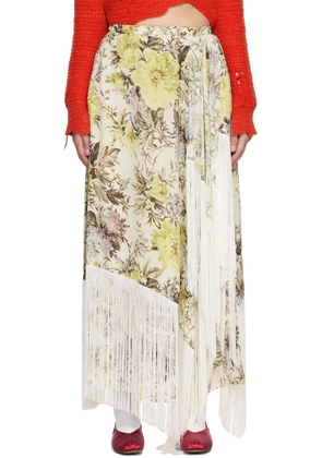 Acne Studios Beige Flower Print Fringe Maxi Skirt