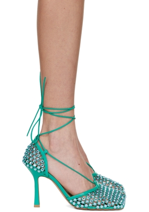 Bottega Veneta Green Sparkle Stretch Web Heels