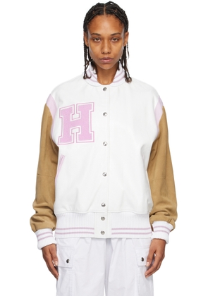 HALFBOY White & Pink Paneled Bomber Jacket