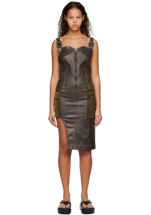 Andersson Bell Khaki Sadie Faux-Leather Midi Dress