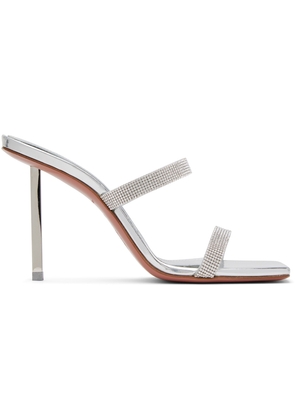 Amina Muaddi Silver Rih Slipper Heeled Sandals
