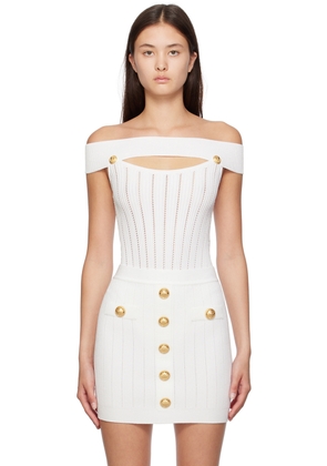 Balmain White Off-The-Shoulder Bodysuit