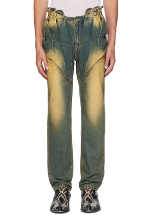 Juntae Kim Blue Gathered Corset Jeans