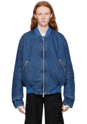 Off-White Blue Paneled Denim Bomber Jacket