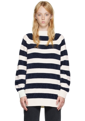 Pushbutton White Striped Sweater