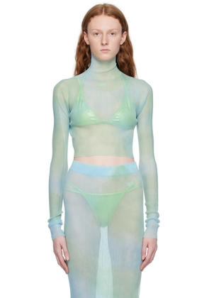 Off-White Blue Tie-Dye Turtleneck