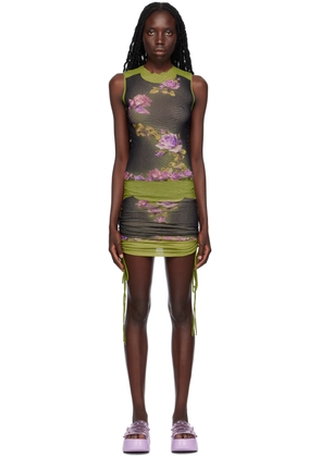 Jean Paul Gaultier Black & Green 'The Fleurs Petit Grand' Minidress