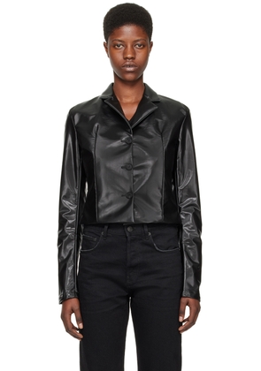 032c Black Trapeze Faux-Leather Blazer