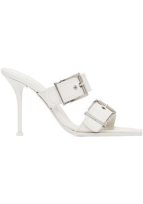 McQueen White Double Buckle Punk Mules
