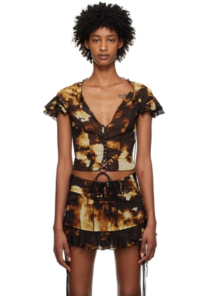 KNWLS Brown Scallop Blouse