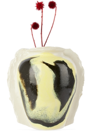DUM KERAMIK Off-White & Yellow Large Smiley Face Vase