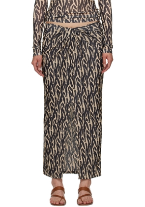Nanushka Beige & Black Marya Midi Skirt
