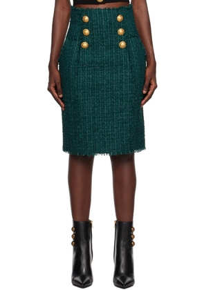 Balmain Green Fringed Midi Skirt