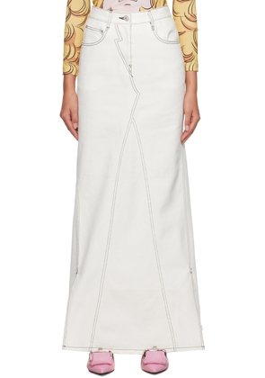 Pushbutton White Vented Denim Maxi Skirt