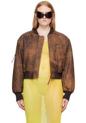 Acne Studios Brown Cropped Leather Bomber Jacket