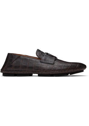 Dolce & Gabbana Brown Calfskin Driver Loafers