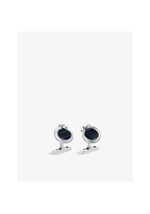 Mens Panthère De Cartier Sterling-Silver, 5.4ct Falcon Eye Stones and Lacquer Cufflinks