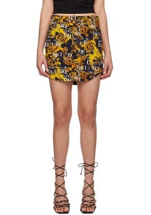 Versace Jeans Couture Black Printed Denim Miniskirt