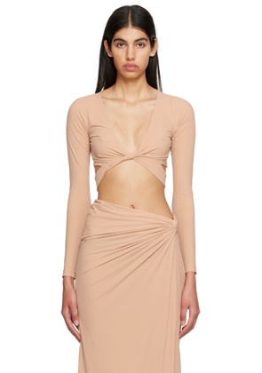 Atlein Beige Plunging Long Sleeve T-Shirt