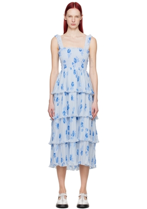 GANNI Blue Tiered Midi Dress