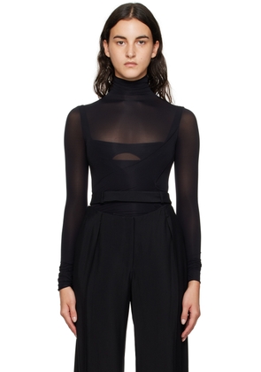 Mugler Black Ruched Bodysuit