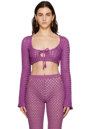 Moschino Purple Cropped Long Sleeve T-Shirt