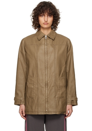 OPEN YY Brown Print Faux-Leather Jacket