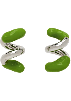 SUNNEI Silver & Green Fusillo Rubberized Earrings