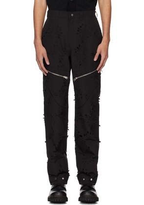 Juntae Kim Black Laser-Slashed Flower Trousers