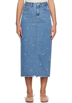 Kijun Blue Flower Denim Maxi Skirt