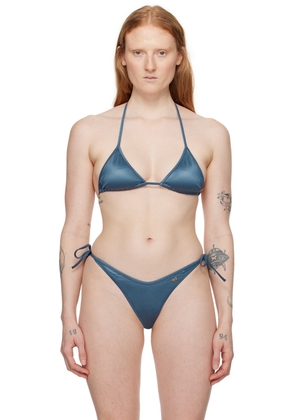 Palm Angels Blue Metallic Bikini Top