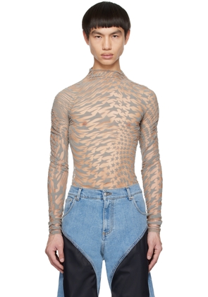 Mugler Tan & Gray Star Turtleneck