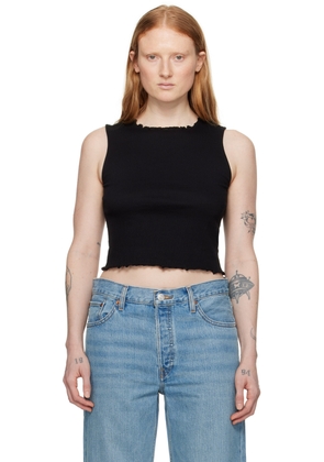 Re/Done Black Crinkle Tank Top