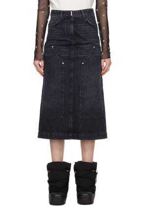 Givenchy Black Reinforced Panel Denim Midi Skirt
