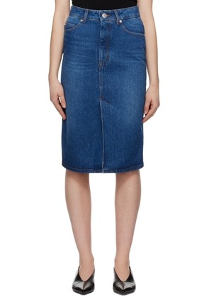 AMI Paris Blue Faded Denim Midi Skirt