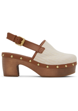 Moschino Off-White & Brown Allover Logo Canvas Mules