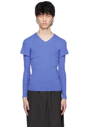 132 5. ISSEY MIYAKE Blue V-Neck Sweater