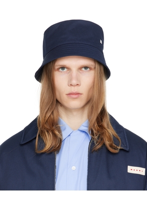 Marni Navy Bio Gabardine Embroidered Logo Bucket Hat