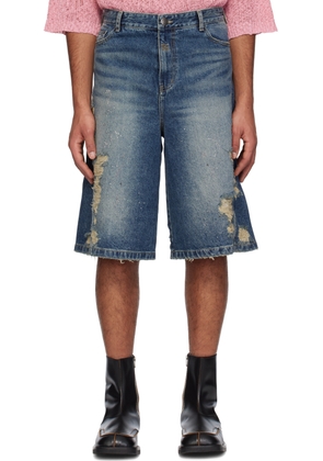 lesugiatelier Blue Crystal-Cut Denim Shorts