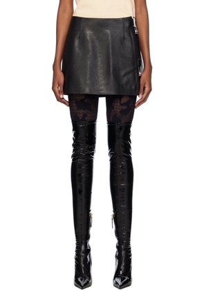 GCDS Black Hoop Leather Miniskirt