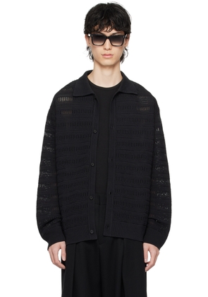 Solid Homme Black Spread Collar Cardigan