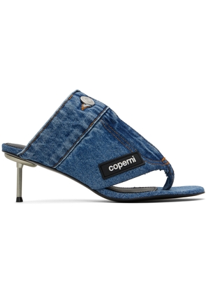 Coperni Blue Denim Open Thong Heeled Sandals