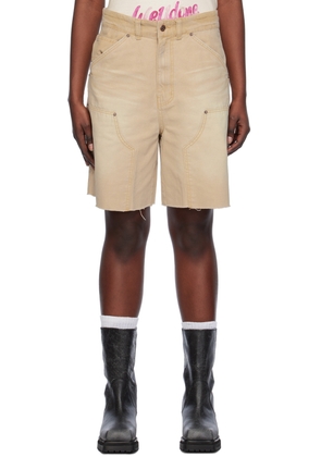We11done Beige Raw Edge Shorts