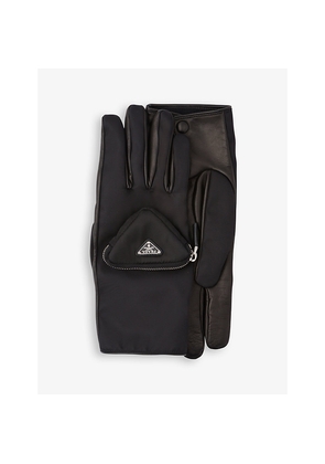 Mens Prada Logo-Embellished Re-Nylon and Leather Gloves